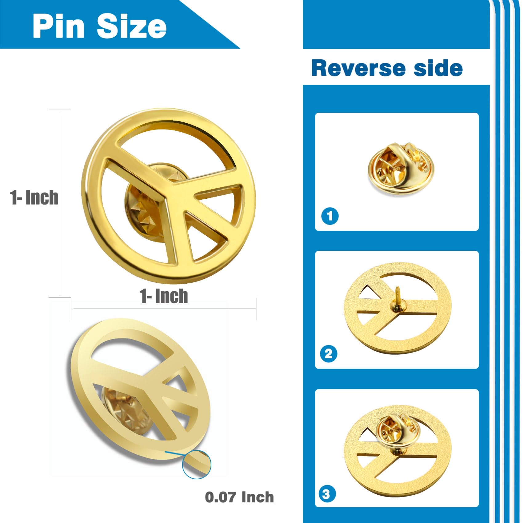 12/24/50/100Pcs Gold-Tone Peace Sign Lapel Pins Bulk - Metal Love Peace Brooch Badge Souvenir for Men Women Clothes Bags Hats - Image 3