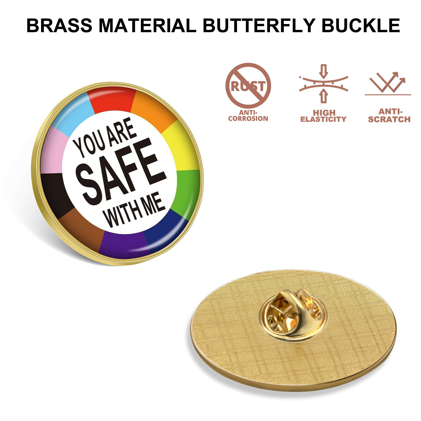 2/10/50/100Pcs YOU ARE SAFE WITH ME Pride Lapel Pins Bulk -LGBT Transgender Rainbow Lesbian Bisexual Gay Progressive Pin Brooch Badge for Men Women Clothes Bags Hats Gift - Image 3