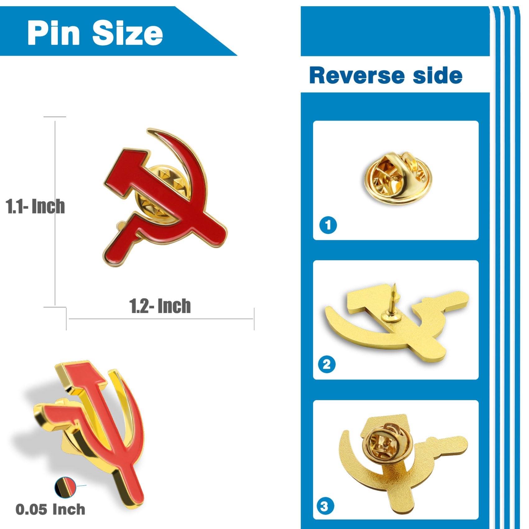 6/12/50/100 Pcak Red Star Sickle Hammer Symbol Emblem Lapel Pins Bulk Badge Souvenir - Image 3