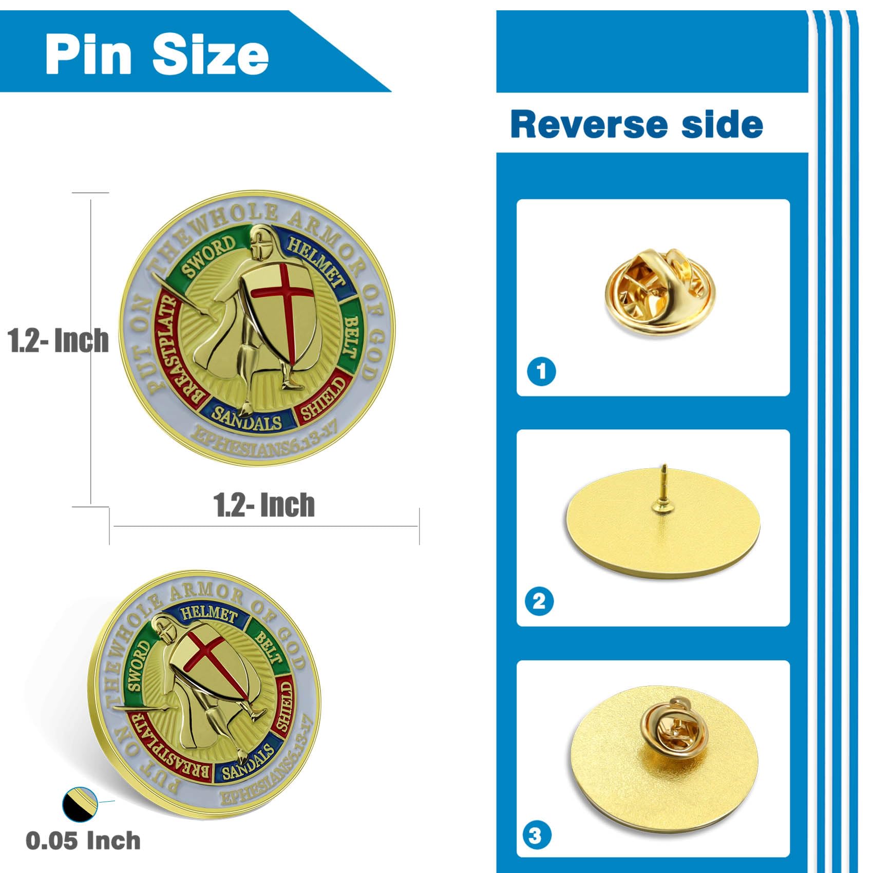 6/12/50/100PacK Put On The Whole Armor Of God Pins Bulk 1.2Inch-Ephesians 6 13-17 - Image 4