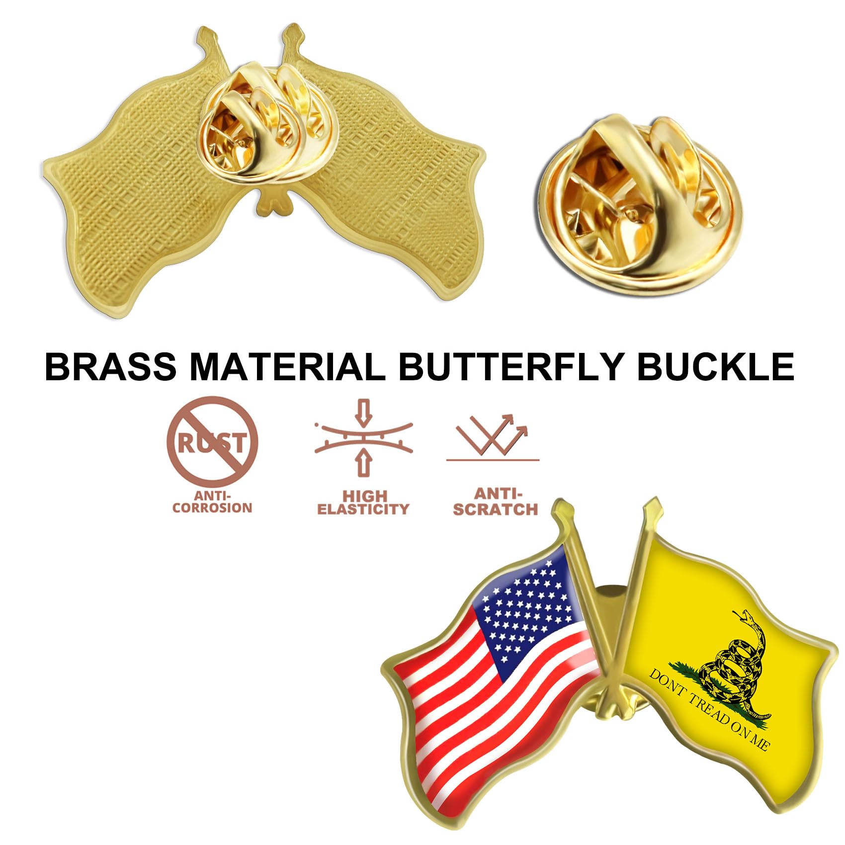 6/12/50/100Pcs-American USA Don't Tread On Me Flag Lapel Pins Bulk -1.5” United States US Gadsden Snake Tea Party Pins Badge Brooch Souvenir - Image 4