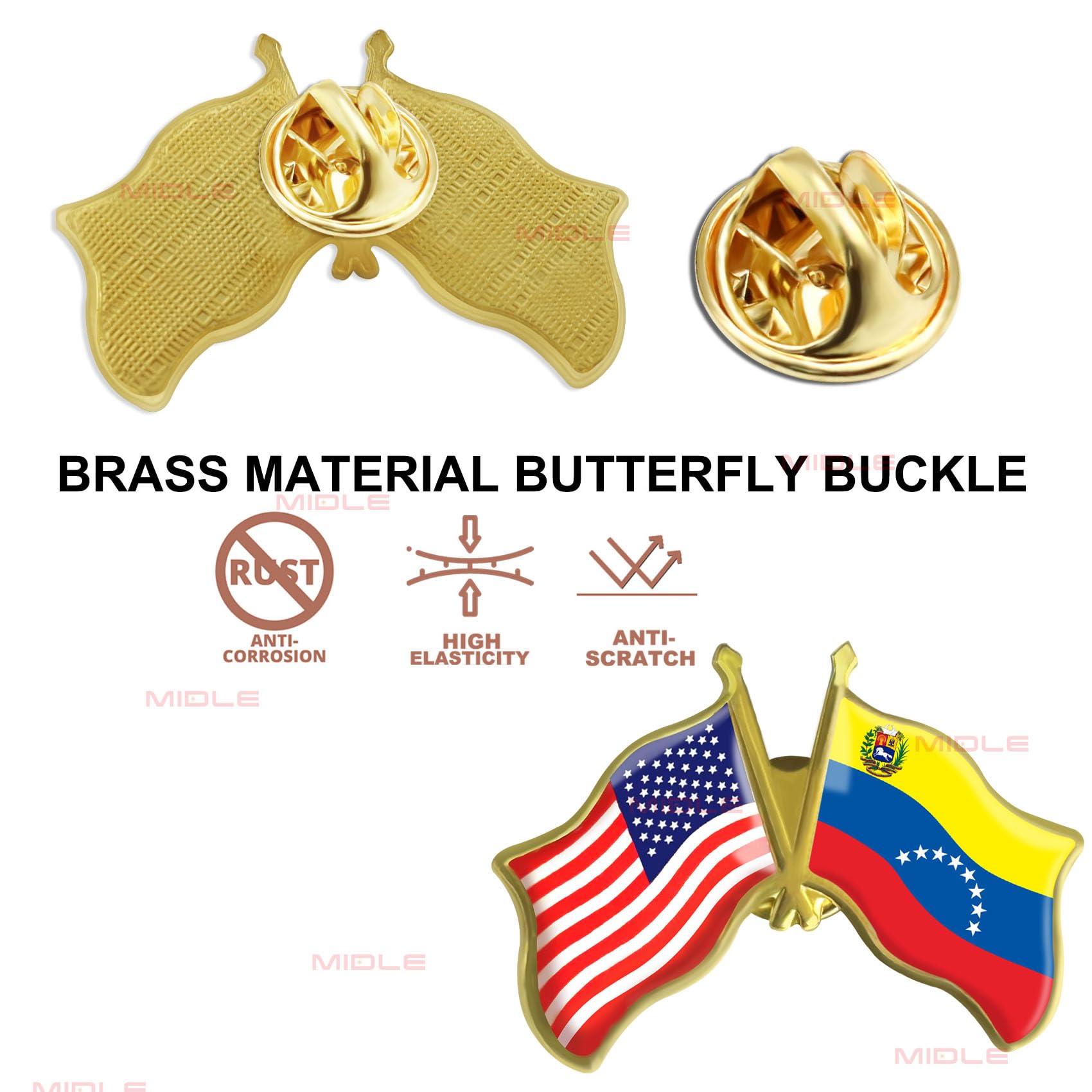 6/12/50/100Pcs American Venezuela Flag Pins Bulk Friendship Souvenir 1.5”- Metal America USA Venezuela Lapel Pin Brooch Badge for Men Women Clothes Bags Hats - Image 3