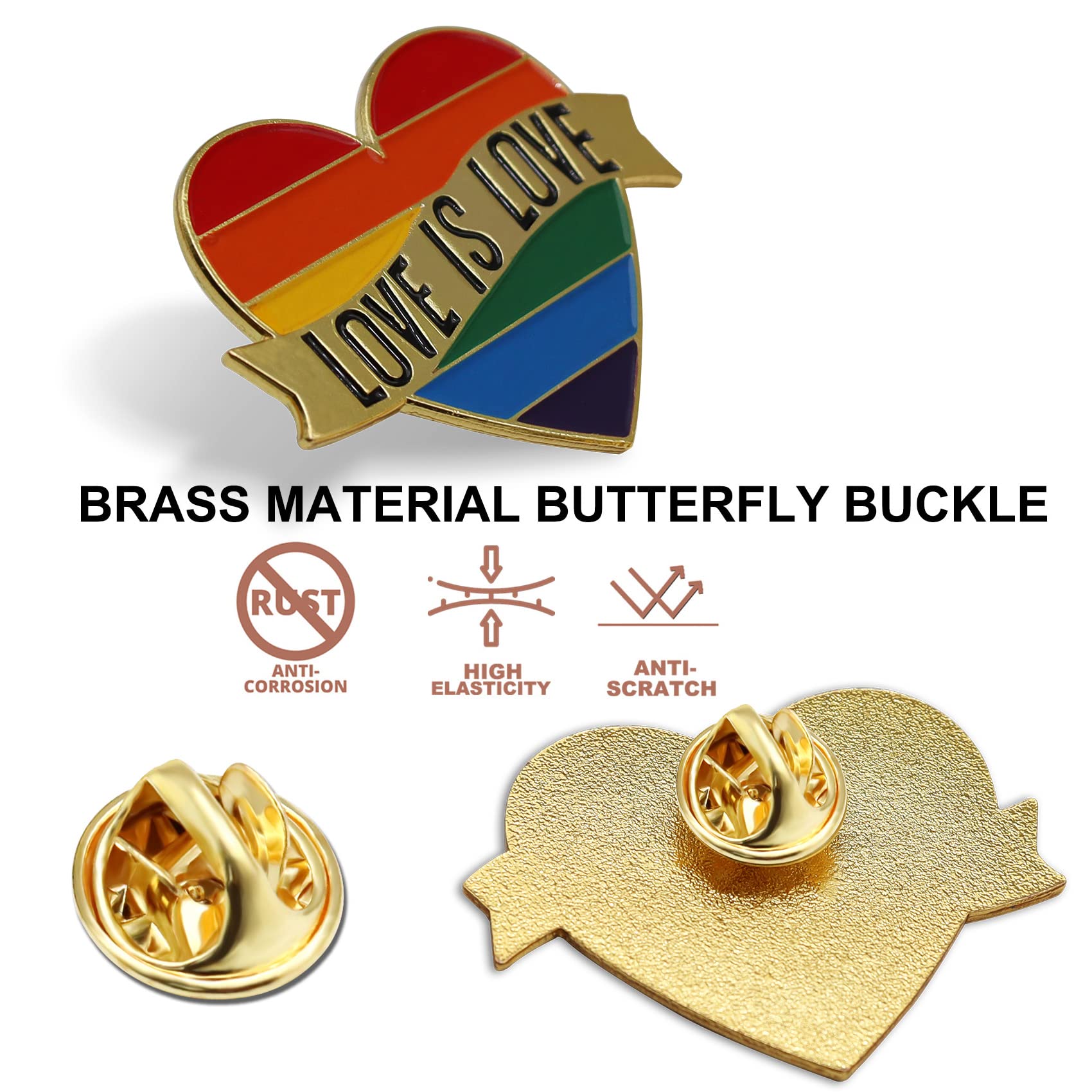 6/Pcs Heart Pride Rainbow Lapel Pins Bulk -Love is Love - LGBT Enamel Gay Progress Pin Brooch Badge for Men Women Clothes Bags Hats - Image 4