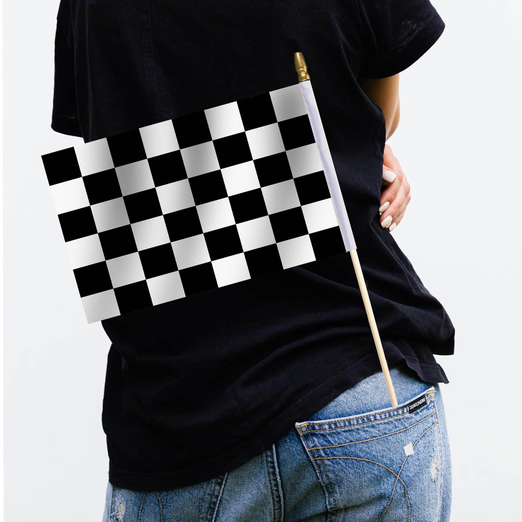 LOT 24 Pack-Premium Hand Held Small Checkered Black and White Racing Stick Flag 8"x5.5",Mini Checkered Flags with Kid-Safe Spear Top Perfect for Decorations for Racing, Race Car Party, Sport Events - Image 4