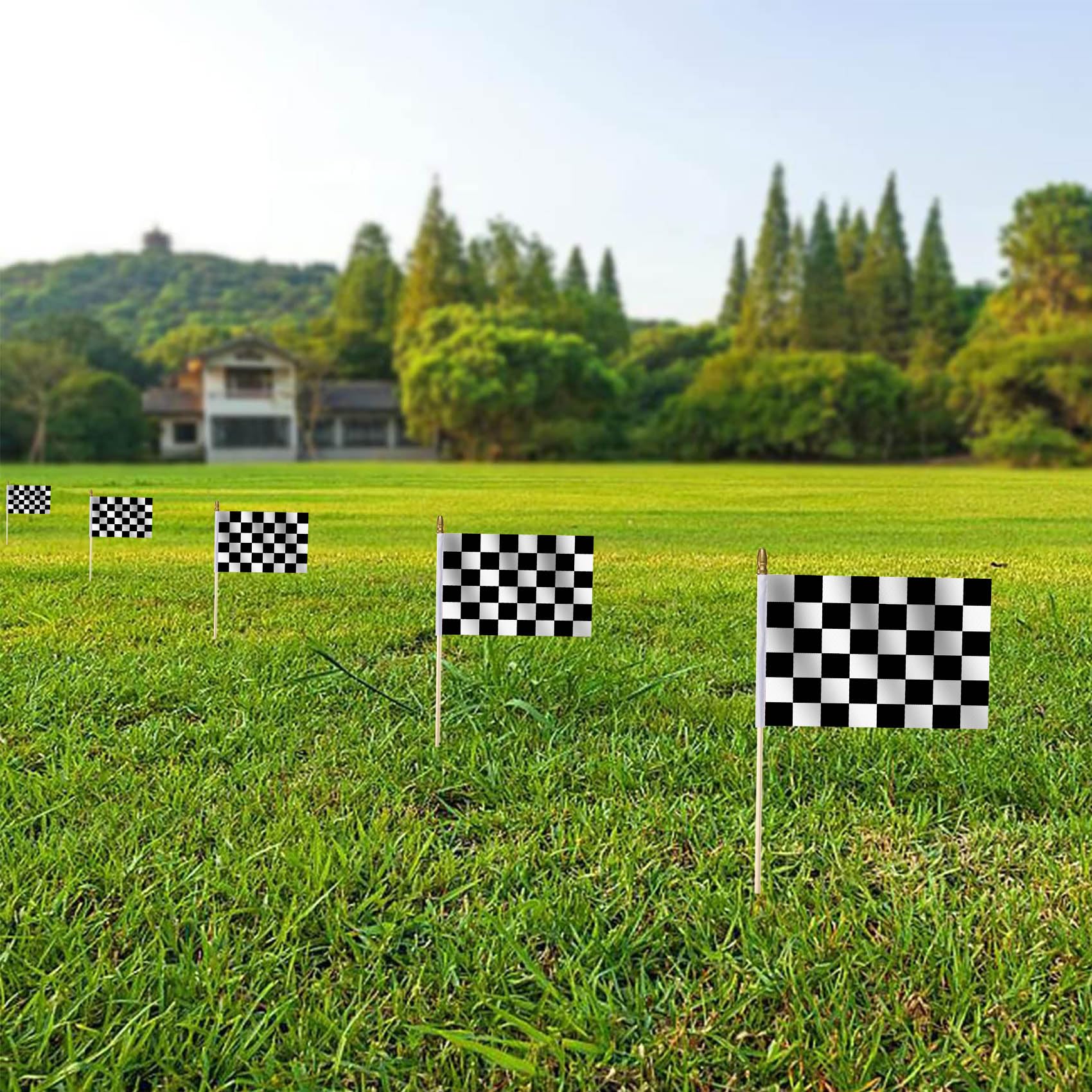 LOT 24 Pack-Premium Hand Held Small Checkered Black and White Racing Stick Flag 8"x5.5",Mini Checkered Flags with Kid-Safe Spear Top Perfect for Decorations for Racing, Race Car Party, Sport Events - Image 6