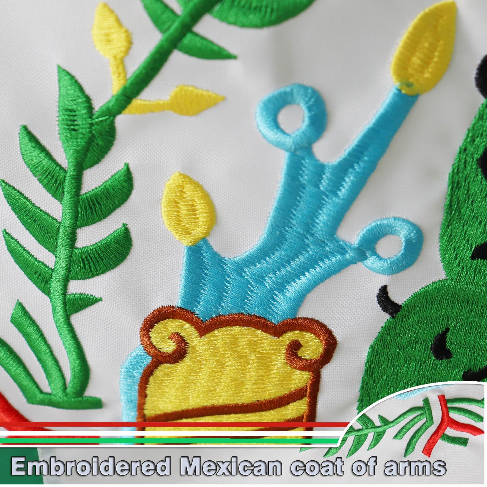 MIDLE Double Sides Mexico Mexican Flag 4x6 Ft Large Outdoor - Embroidered Mexican coat of arms Flags |Quadruple Stitched Fly Ends| House Decoration Banner Bandera de Mexico Flag - Image 3