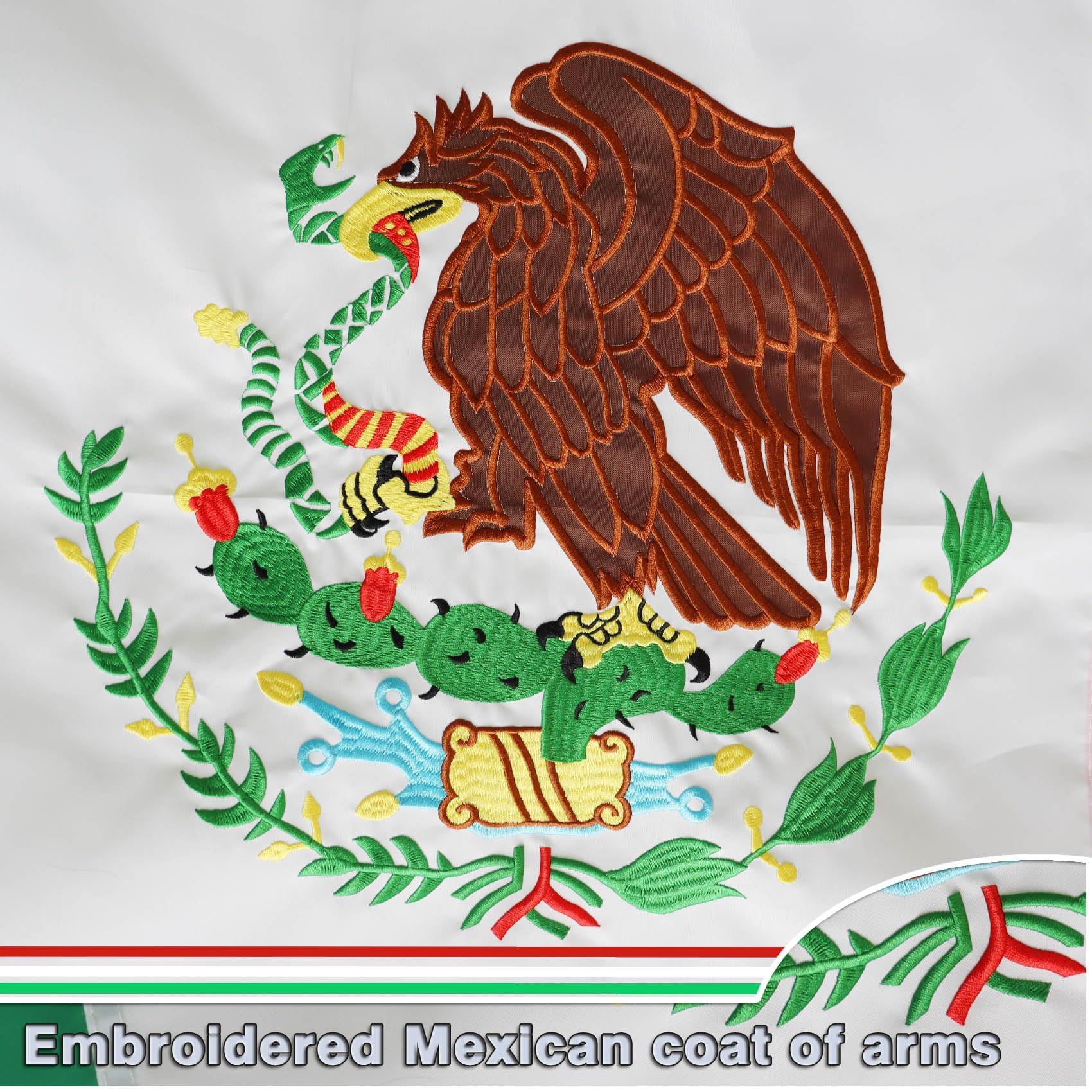 MIDLE Double Sides Mexico Mexican Flag 4x6 Ft Large Outdoor - Embroidered Mexican coat of arms Flags |Quadruple Stitched Fly Ends| House Decoration Banner Bandera de Mexico Flag - Image 4